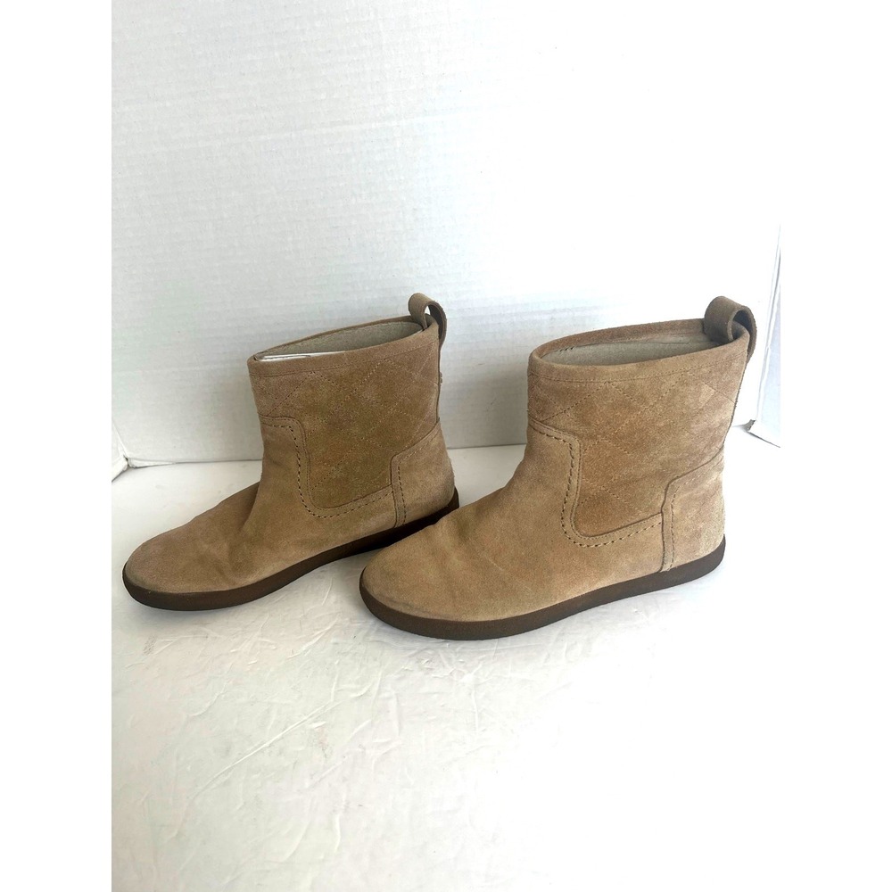 Tory Burch Alana Split Suede Straight Shearling‎ Light Camel Booties 30950 Sz 8